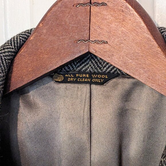 Vtg MALCOLM KENNETH Wool Herringbone Tweed Coat w/Measurements - Picture 9 of 12